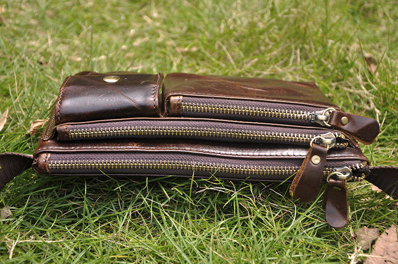 Men's waist pouch cowhide genuine leather fashion retro outdoor bust bag for men
