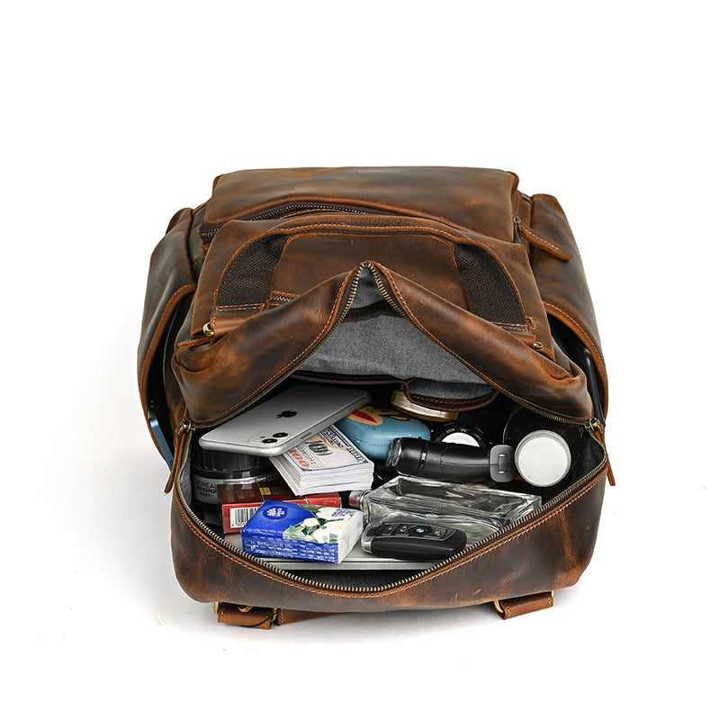 Men's backpack Cowhide genuine leather large capacity outdoor casual men's travel bag computer bag