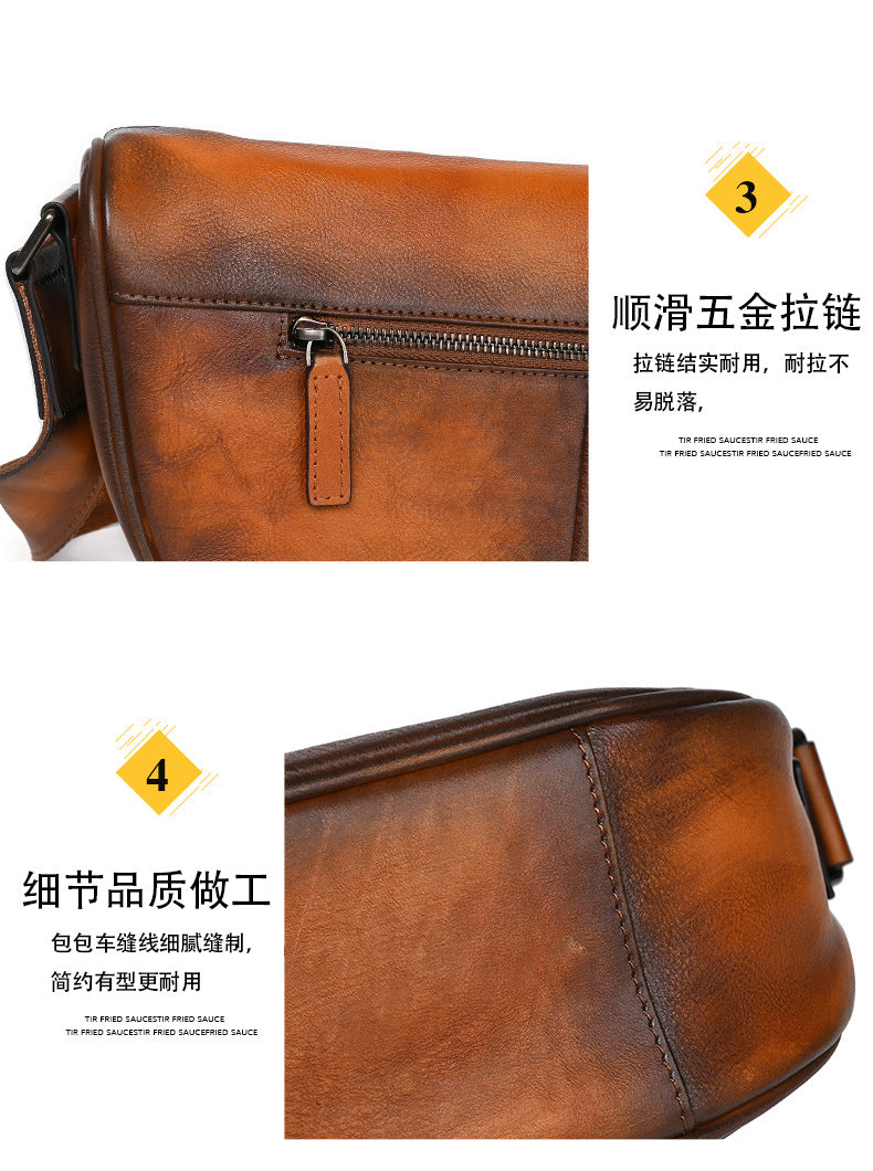 Men's Shoulder Bag Genuine Cowhide Leather Casual Business Crossbody Bag for Men
