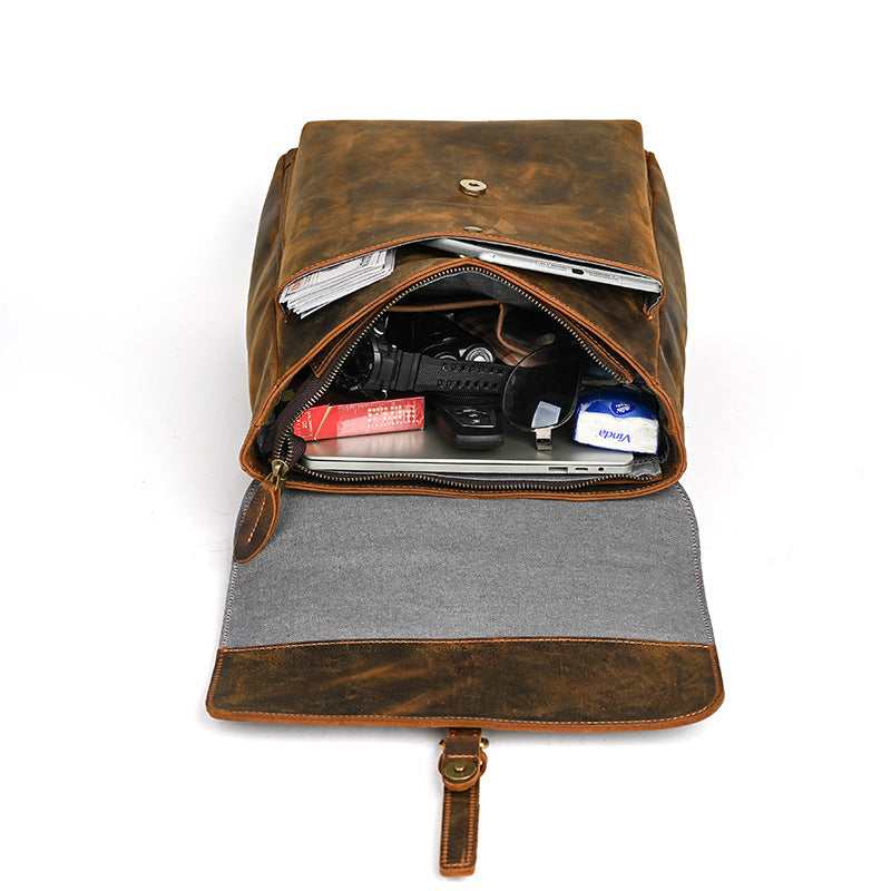 Men's backpack cowhide genuine leather retro casual computer bag for men