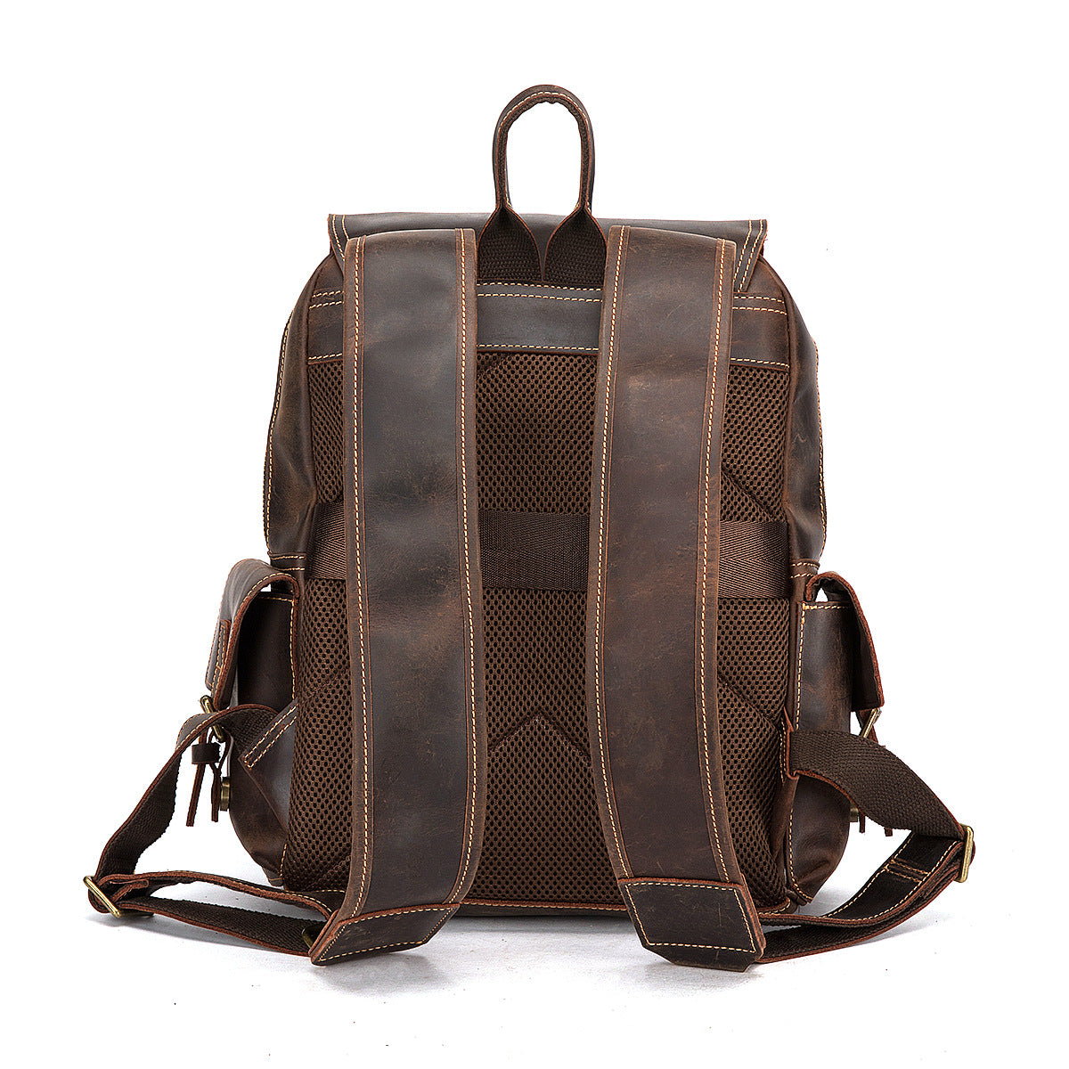 Men's Rucksack Genuine Cowhide Leather Retro Large Capacity Computer Bag for Men