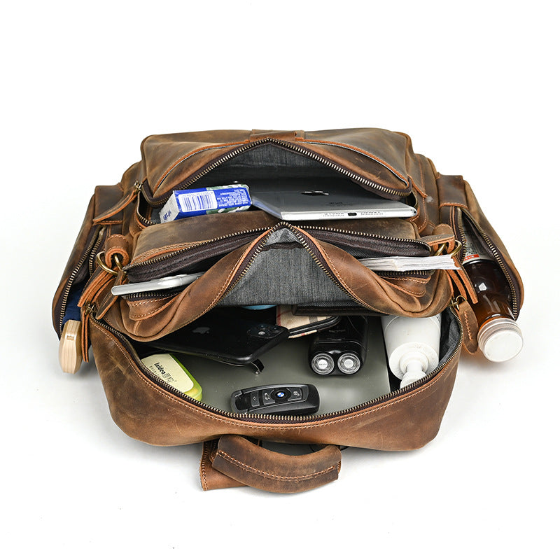 Men's backpack made of cowhide genuine leather large capacity retro casual men's business trip bag computer bag