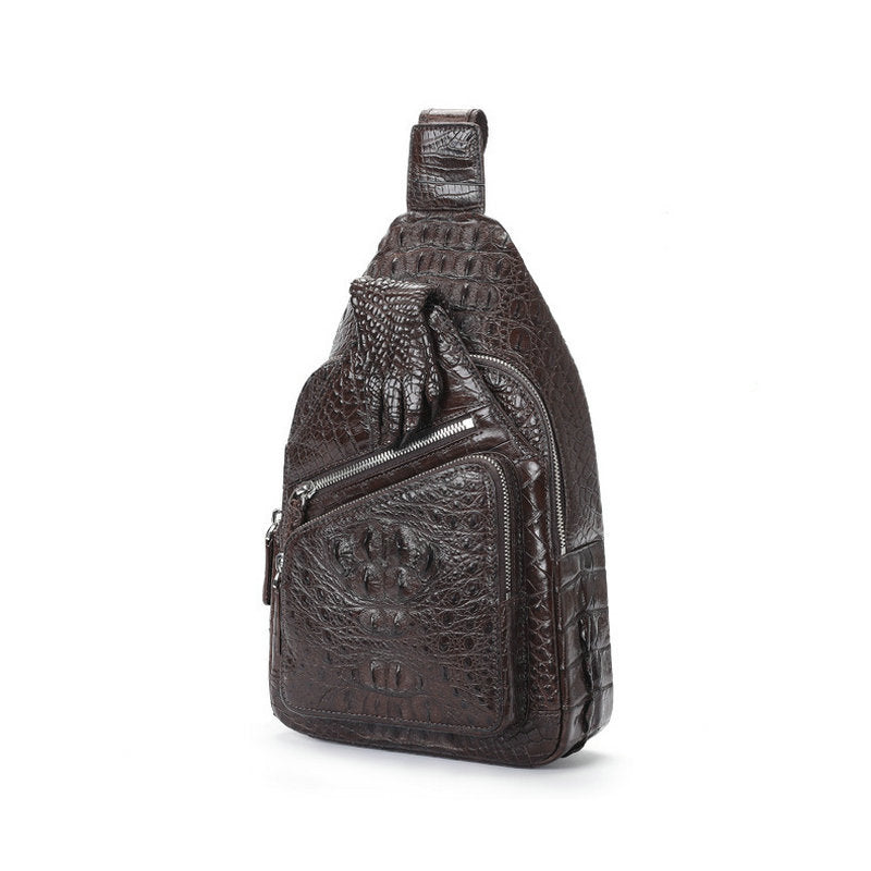 Siamese Crocodile Skin Men's Bust Bag Genuine Leather Crossbody Bag Cool Style Fashion Bag