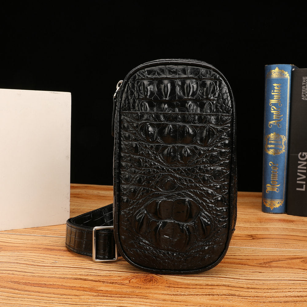 Crocodile Bone Skin Men's Bust Bag Genuine Leather Casual Outdoor Shoulder Bag Crossbody Bag Mini Fashion Waist Bag