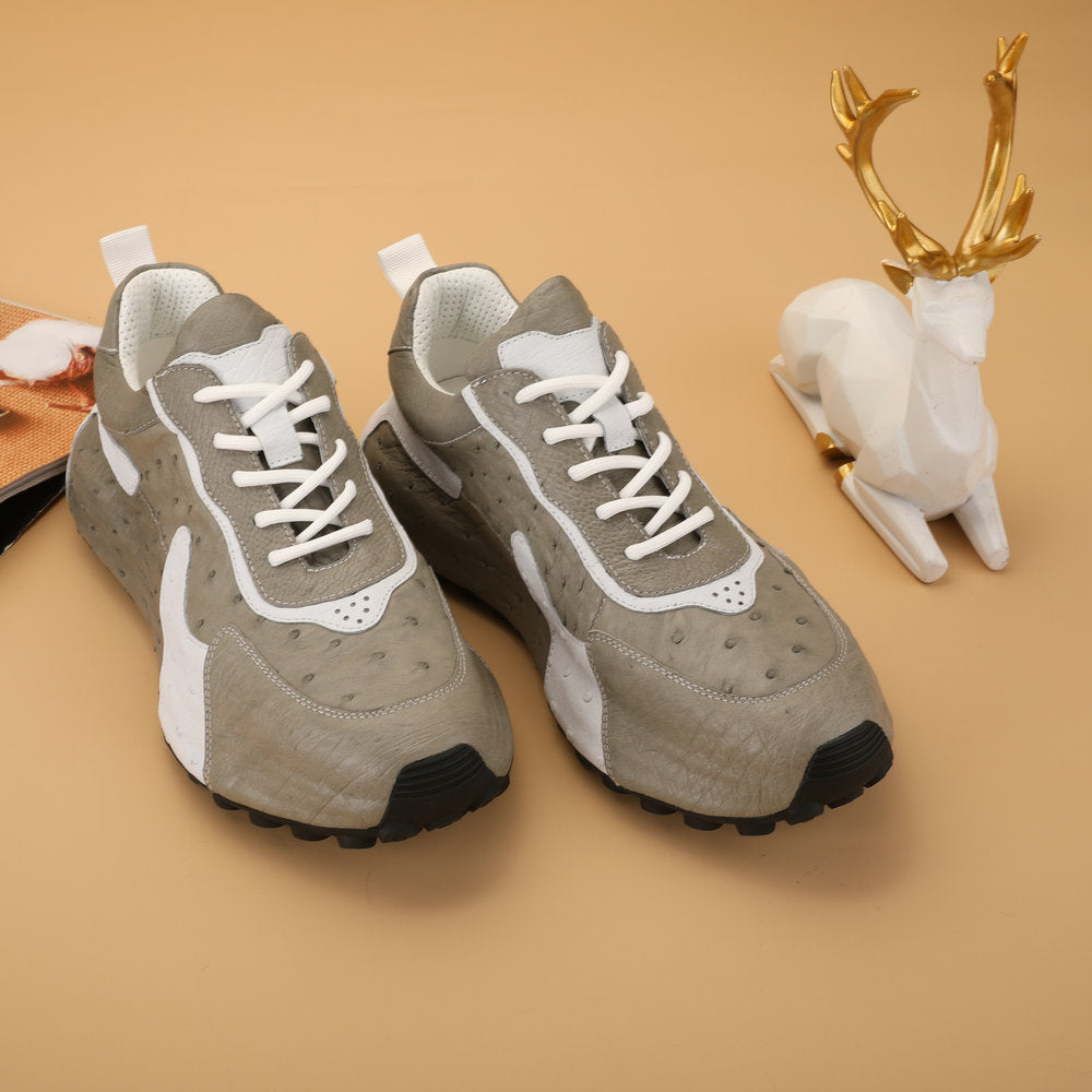 Men's Shoes Made of Ostrich Skin Genuine Leather Men's Shoes In-Heel Anti-Slip Fashion Casual Sneakers