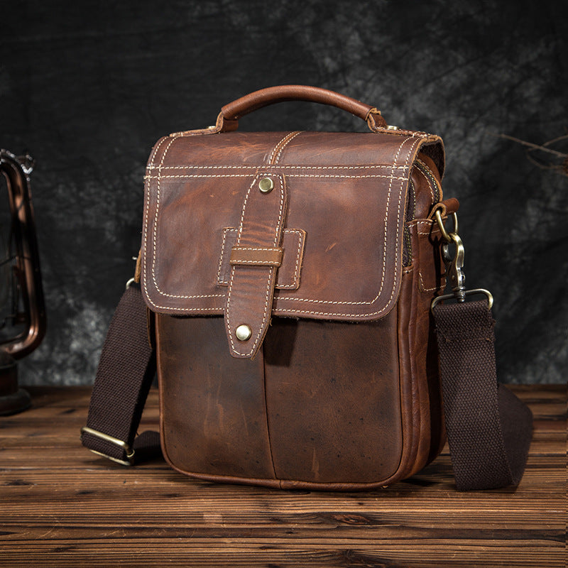 Men's Shoulder Bag Cowhide Genuine Leather Retro Outdoor Travel Crossbody Bag for Men 