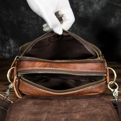 Men's Shoulder Bag Cowhide Genuine Leather Retro Outdoor Travel Crossbody Bag for Men 