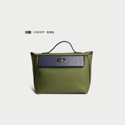 Women's handbag cowhide kelly bag genuine leather shoulder bag large capacity commuting OL handbag.bag