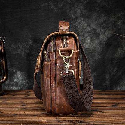 Men's Shoulder Bag Cowhide Genuine Leather Retro Outdoor Travel Crossbody Bag for Men 