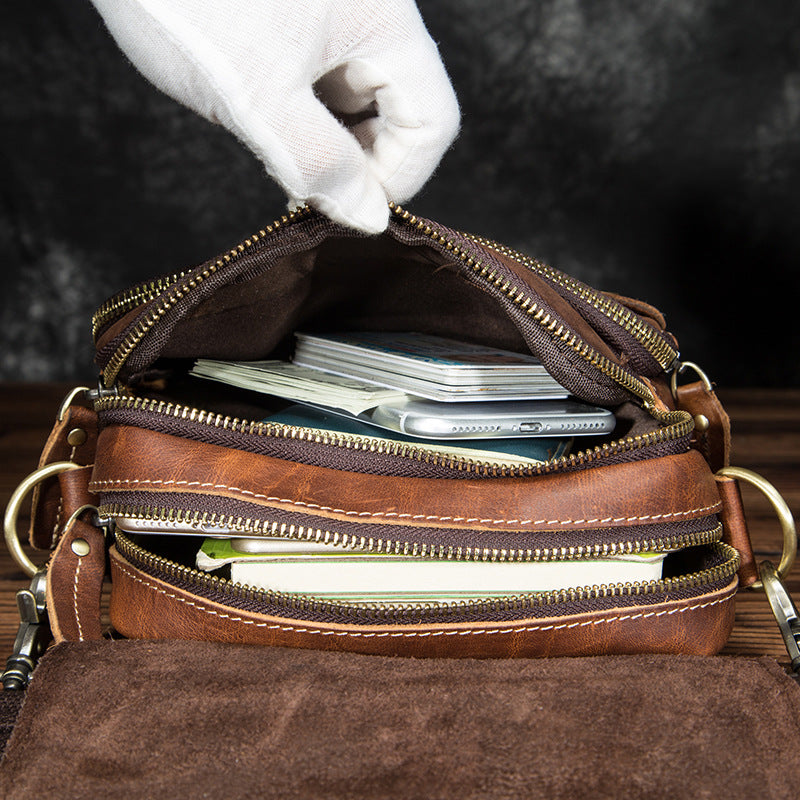 Men's Shoulder Bag Cowhide Genuine Leather Retro Outdoor Travel Crossbody Bag for Men 