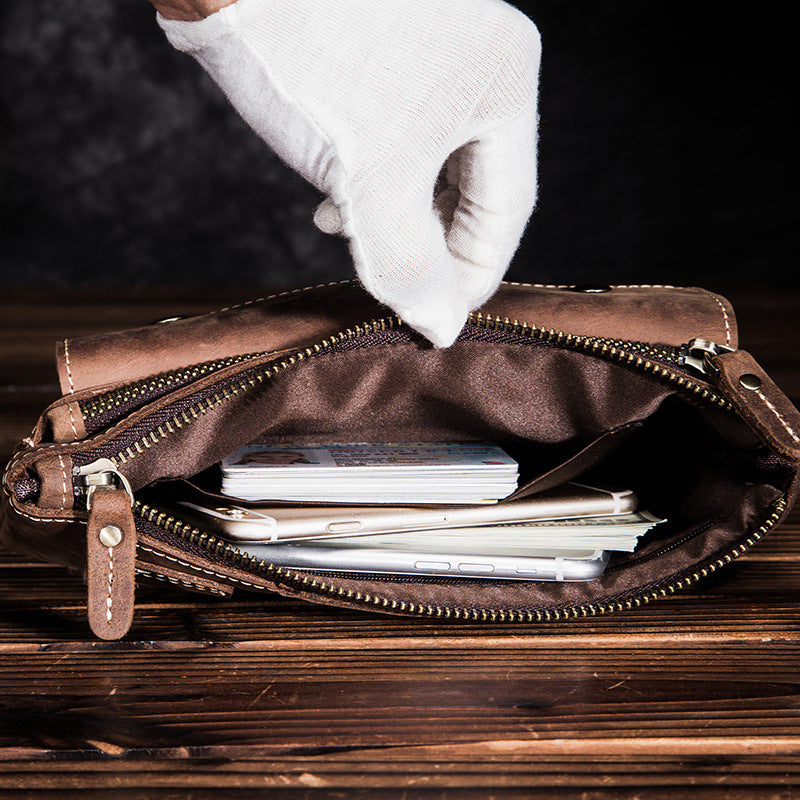 Men's Waist Pouch Cowhide Genuine Leather Fashion Men's Bust Bag 