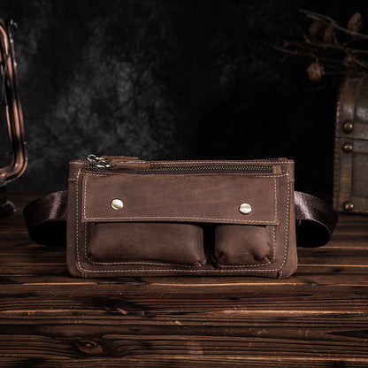 Men's Waist Pouch Cowhide Genuine Leather Fashion Men's Bust Bag 