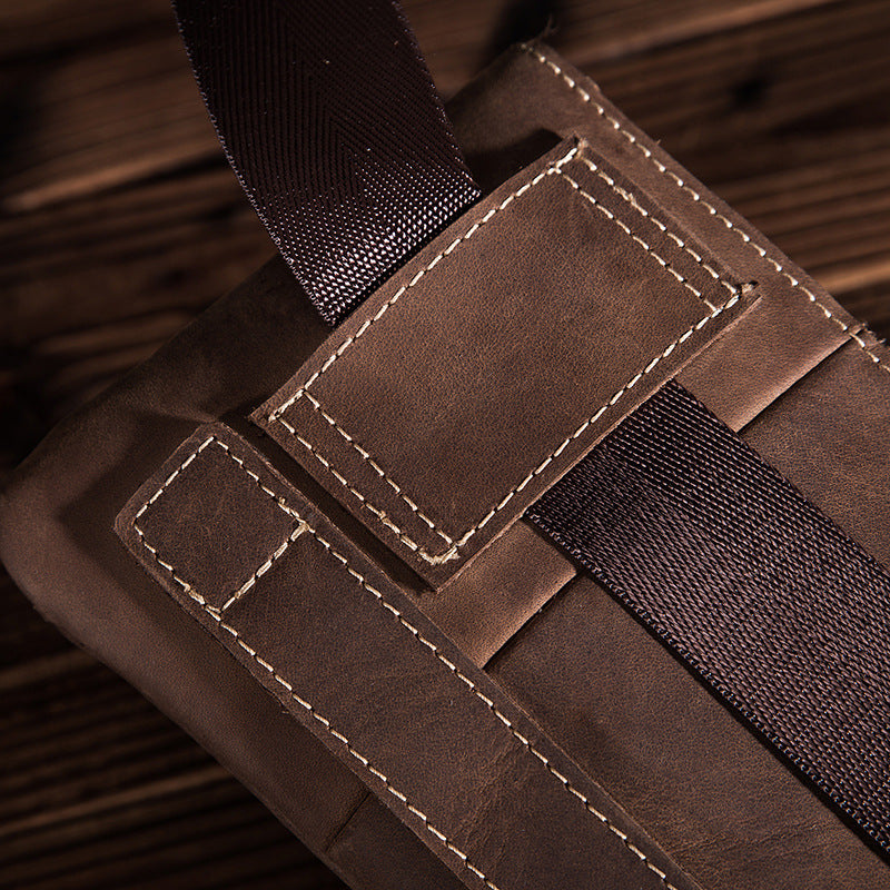 Men's Waist Pouch Cowhide Genuine Leather Fashion Men's Bust Bag 