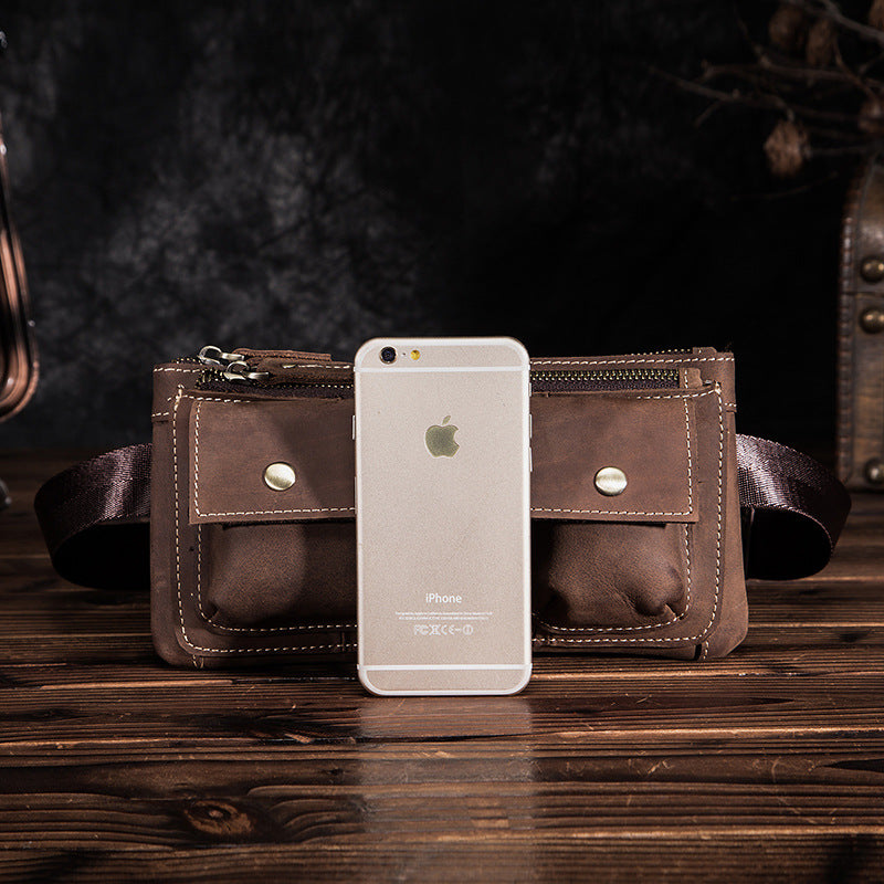 Men's Waist Pouch Cowhide Genuine Leather Fashion Men's Bust Bag 