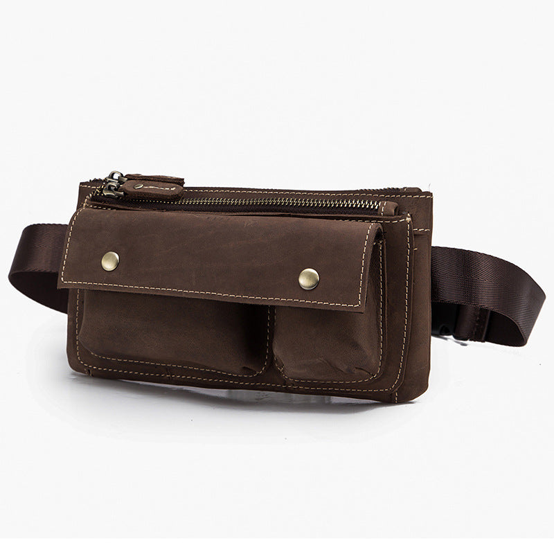 Men's Waist Pouch Cowhide Genuine Leather Fashion Men's Bust Bag 