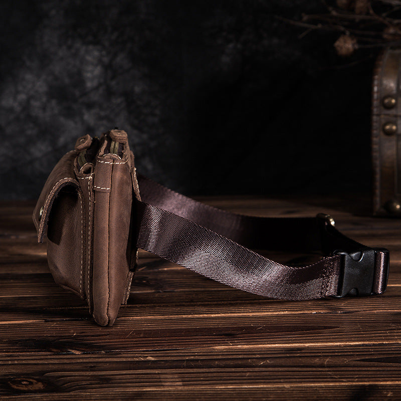 Men's Waist Pouch Cowhide Genuine Leather Fashion Men's Bust Bag 
