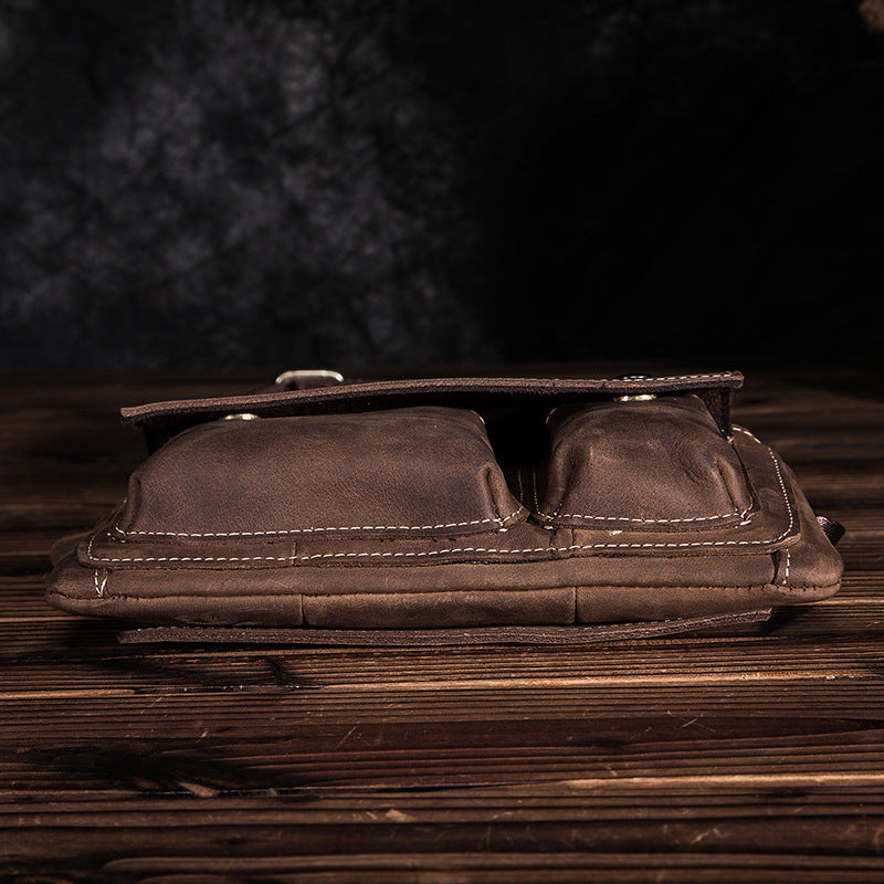 Men's Waist Pouch Cowhide Genuine Leather Fashion Men's Bust Bag 