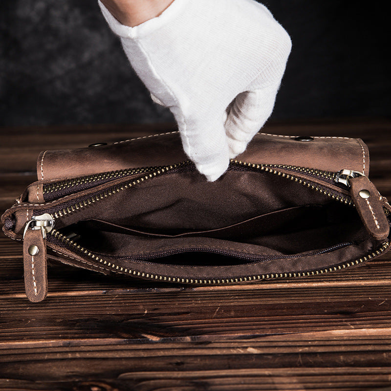 Men's Waist Pouch Cowhide Genuine Leather Fashion Men's Bust Bag 