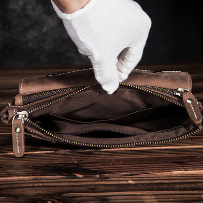 Men's Waist Pouch Cowhide Genuine Leather Fashion Men's Bust Bag 