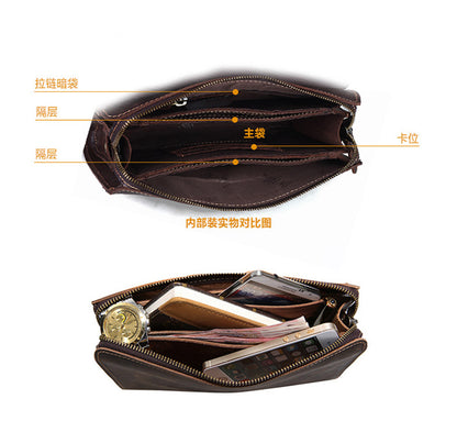 Men's Wallet Genuine Cowhide Leather Handmade Original Crazy Horse Clutch Bag Retro Mobile Phone Bag Men's Wallet 