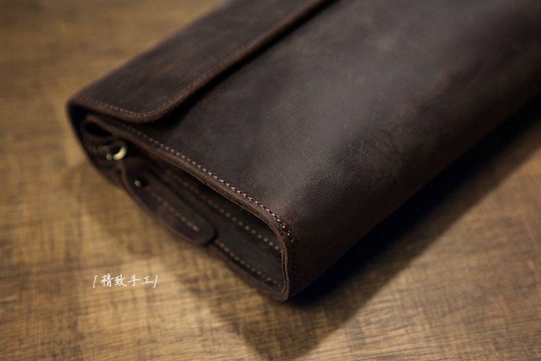 Men's Wallet Genuine Cowhide Leather Handmade Original Crazy Horse Clutch Bag Retro Mobile Phone Bag Men's Wallet 