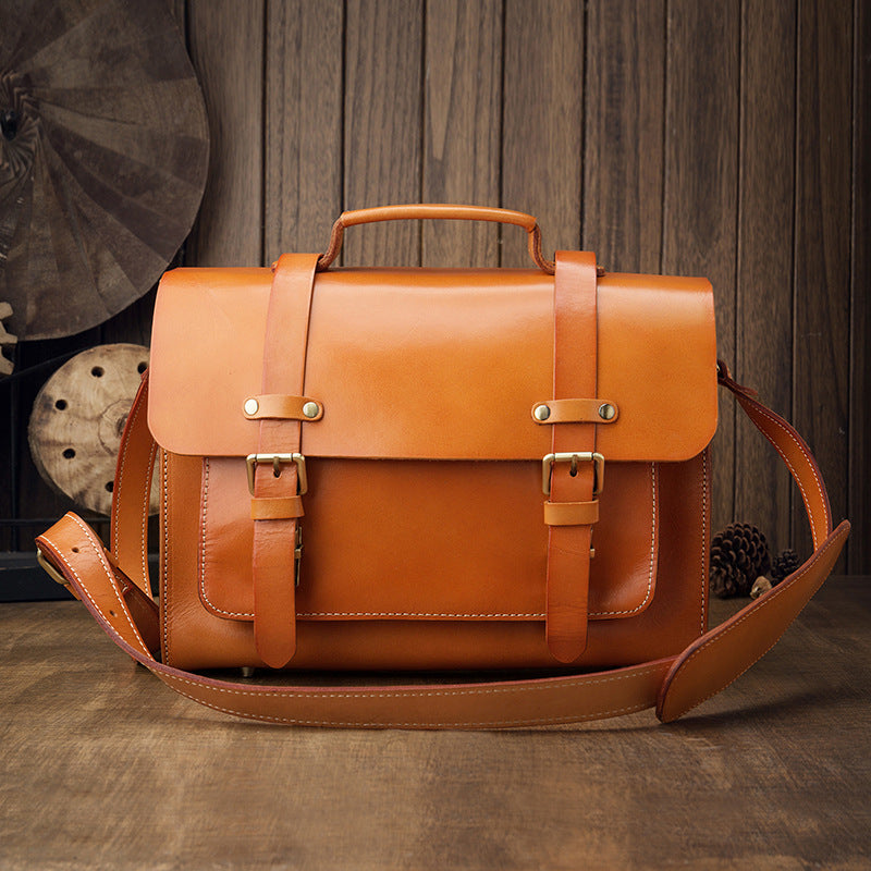 Men's original handmade cowhide genuine leather Korean fashion shoulder bag casual retro crossbody bag 