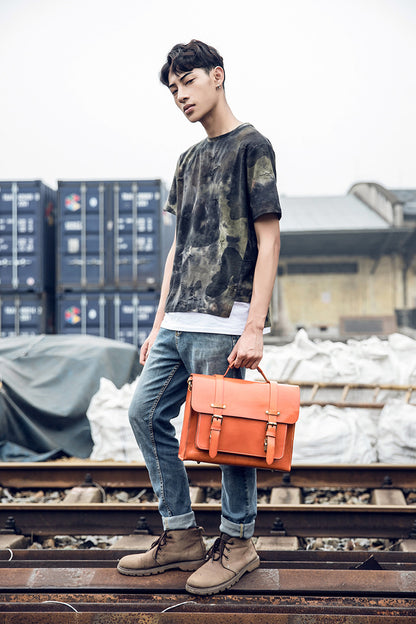Men's original handmade cowhide genuine leather Korean fashion shoulder bag casual retro crossbody bag 