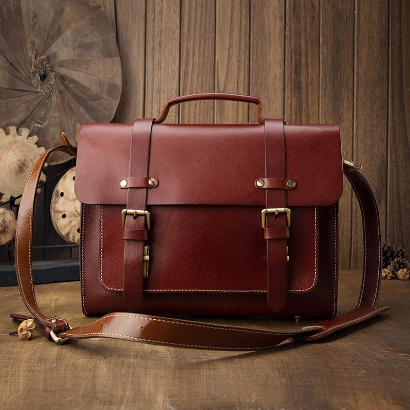 Men's original handmade cowhide genuine leather Korean fashion shoulder bag casual retro crossbody bag 