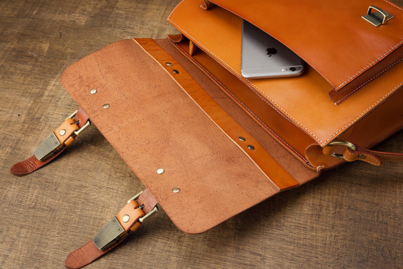 Men's original handmade cowhide genuine leather Korean fashion shoulder bag casual retro crossbody bag 