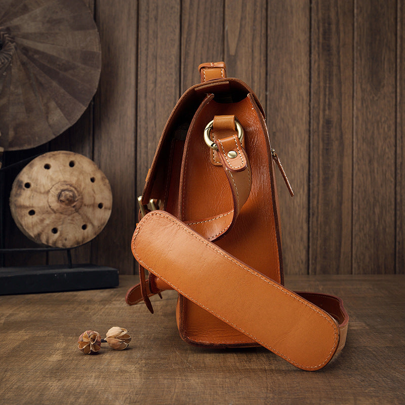 Men's original handmade cowhide genuine leather Korean fashion shoulder bag casual retro crossbody bag 