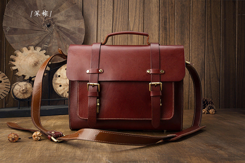 Men's original handmade cowhide genuine leather Korean fashion shoulder bag casual retro crossbody bag 