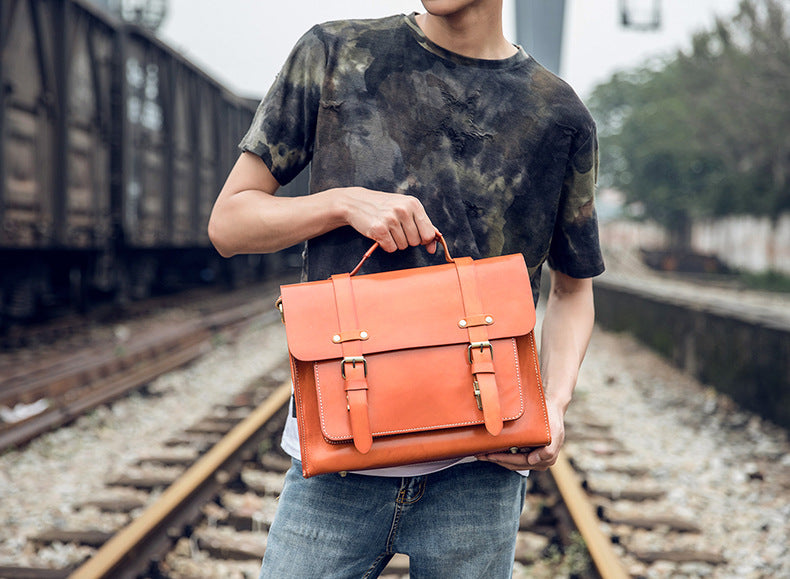 Men's original handmade cowhide genuine leather Korean fashion shoulder bag casual retro crossbody bag 