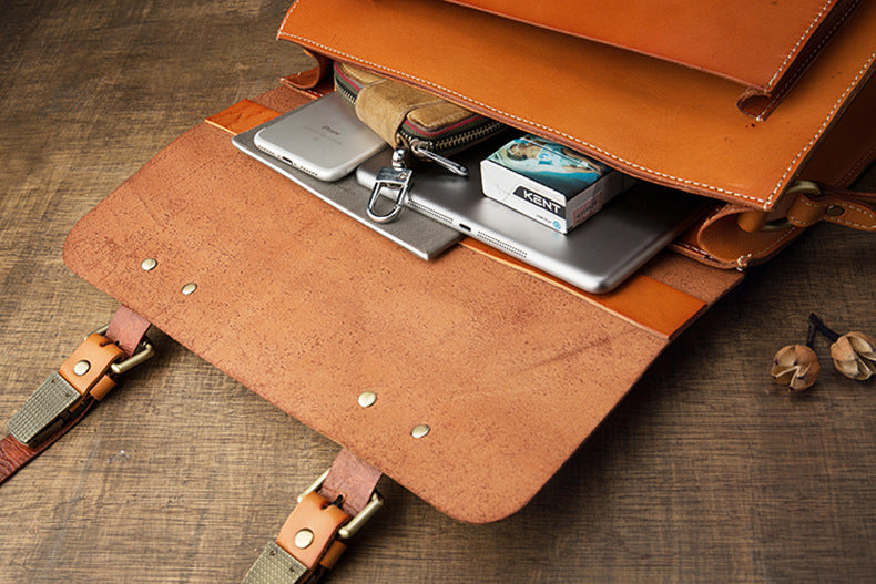 Men's original handmade cowhide genuine leather Korean fashion shoulder bag casual retro crossbody bag 