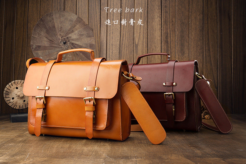 Men's original handmade cowhide genuine leather Korean fashion shoulder bag casual retro crossbody bag 