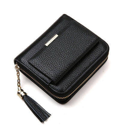 Wallet Ladies Short Zipper Genuine Leather Bifold Wallet Couple Fringe Mini Wallet Coin Purse Ladies Wallet