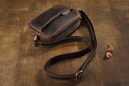 メンズショルダーバッグ 牛革本革製クレイジー・ホース手作りオリジナルカジュアルレトロ男性用斜めがけバッグ