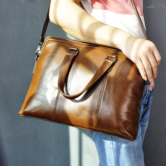 Men's Briefcase Cowhide Genuine Leather Handbag Business Computer Bag for Men 