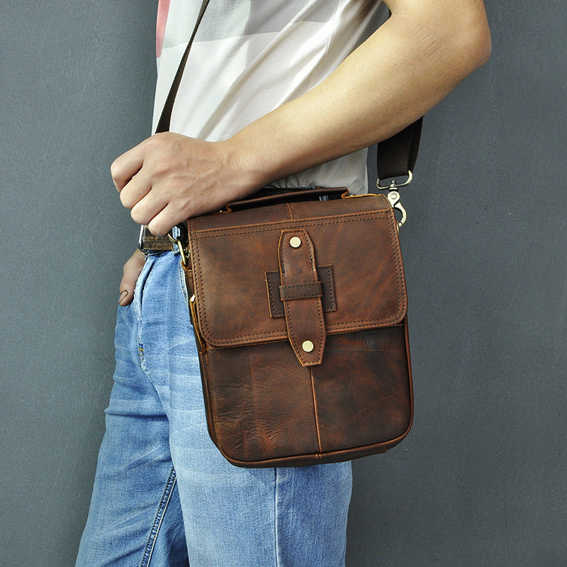 Men's Shoulder Bag Cowhide Genuine Leather Retro Outdoor Travel Crossbody Bag for Men 
