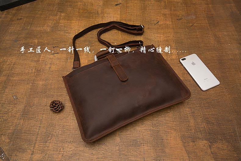メンズハンドバッグ手提げかばん手作業牛皮本革製ショルダーバッグレトロカジュアルビジネスブリーフケースファイルバッグ