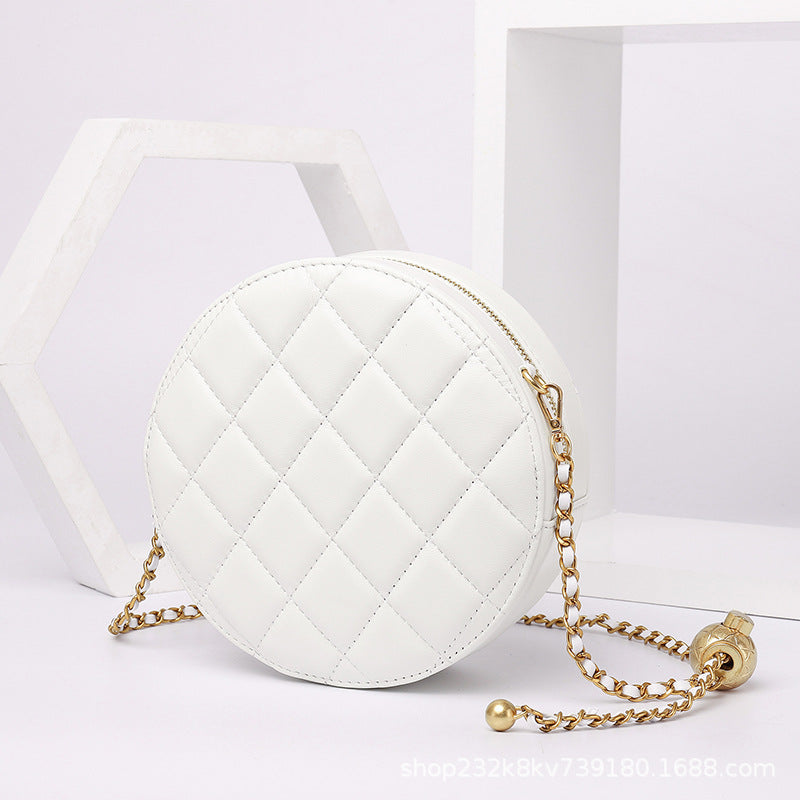 Sheep leather women bag Genuine leather mini bag chain bag check bag circular shoulder bag that goes with anything. Pochette