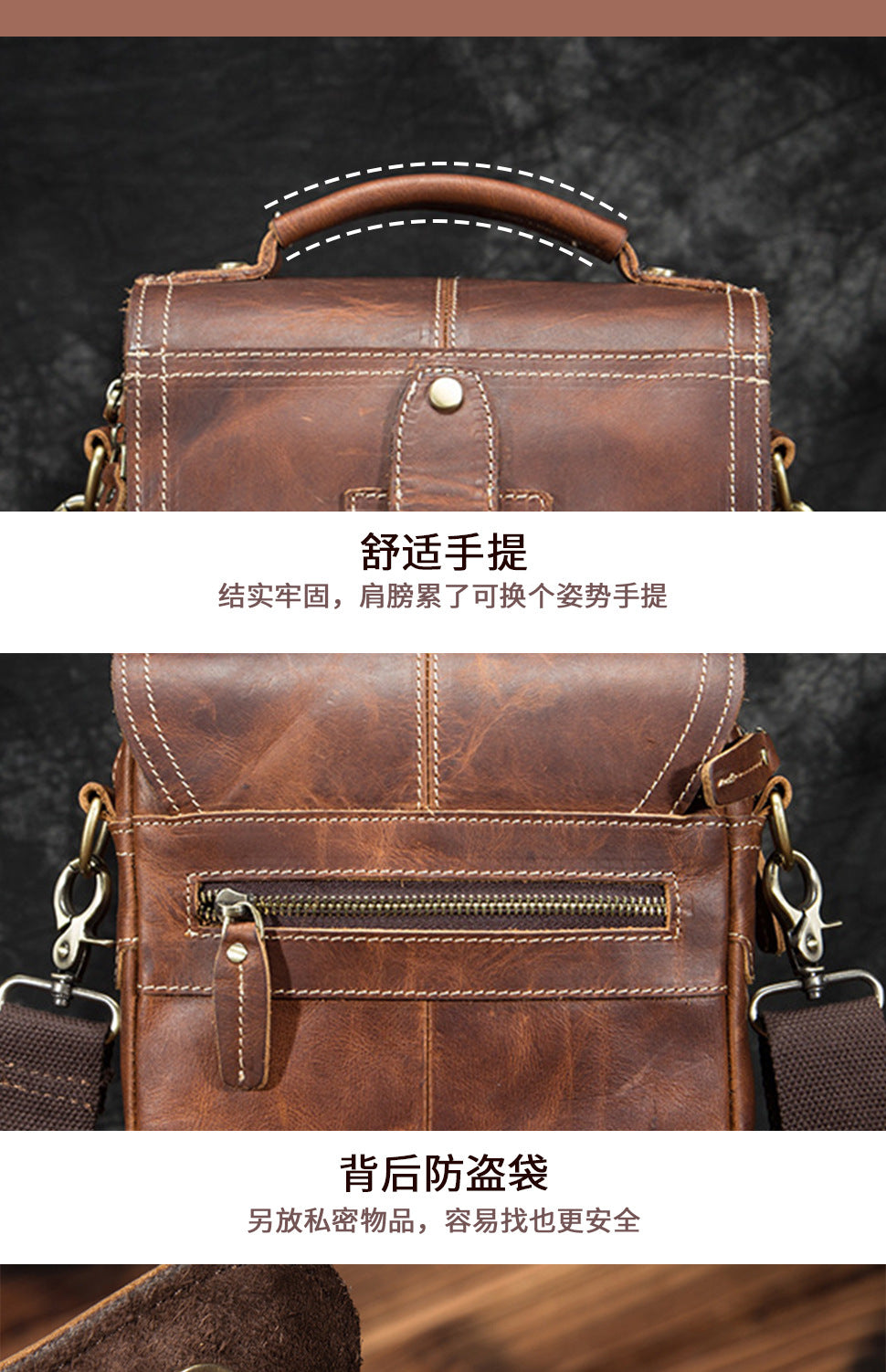 Men's Shoulder Bag Cowhide Genuine Leather Retro Outdoor Travel Crossbody Bag for Men 