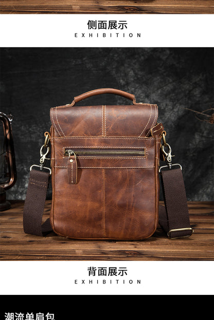 Men's Shoulder Bag Cowhide Genuine Leather Retro Outdoor Travel Crossbody Bag for Men 