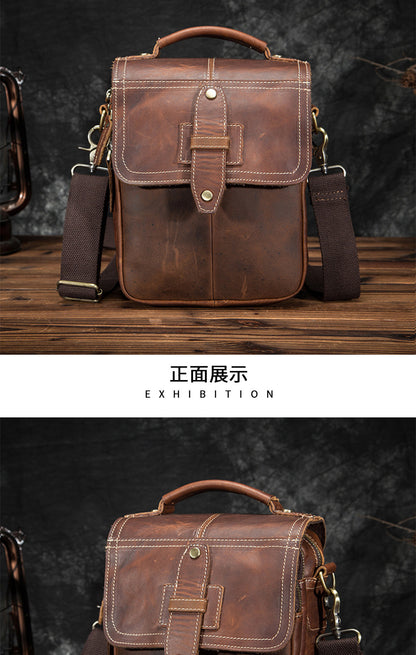 Men's Shoulder Bag Cowhide Genuine Leather Retro Outdoor Travel Crossbody Bag for Men 