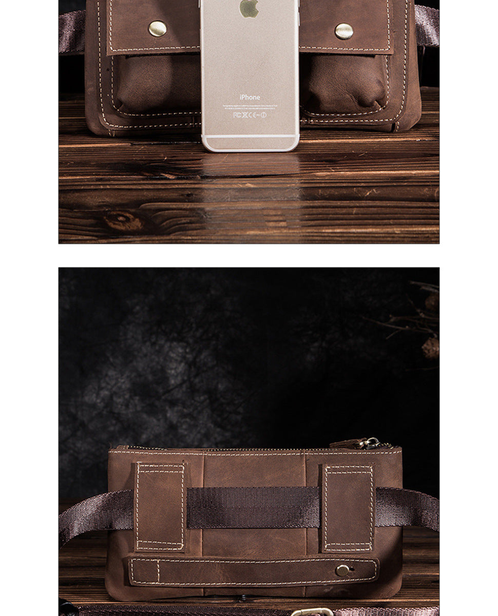 Men's Waist Pouch Cowhide Genuine Leather Fashion Men's Bust Bag 