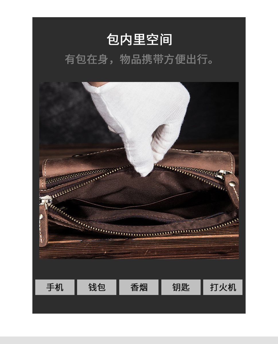 Men's Waist Pouch Cowhide Genuine Leather Fashion Men's Bust Bag 