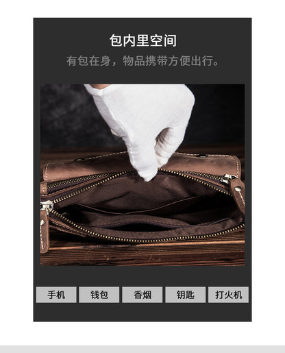 Men's Waist Pouch Cowhide Genuine Leather Fashion Men's Bust Bag 