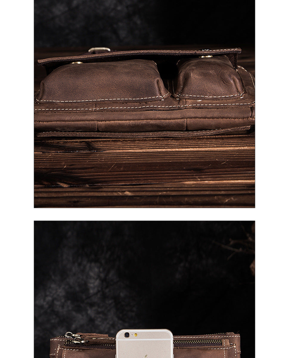 Men's Waist Pouch Cowhide Genuine Leather Fashion Men's Bust Bag 