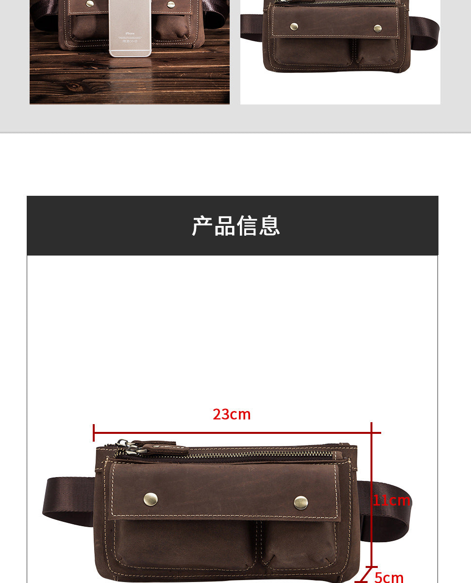 Men's Waist Pouch Cowhide Genuine Leather Fashion Men's Bust Bag 