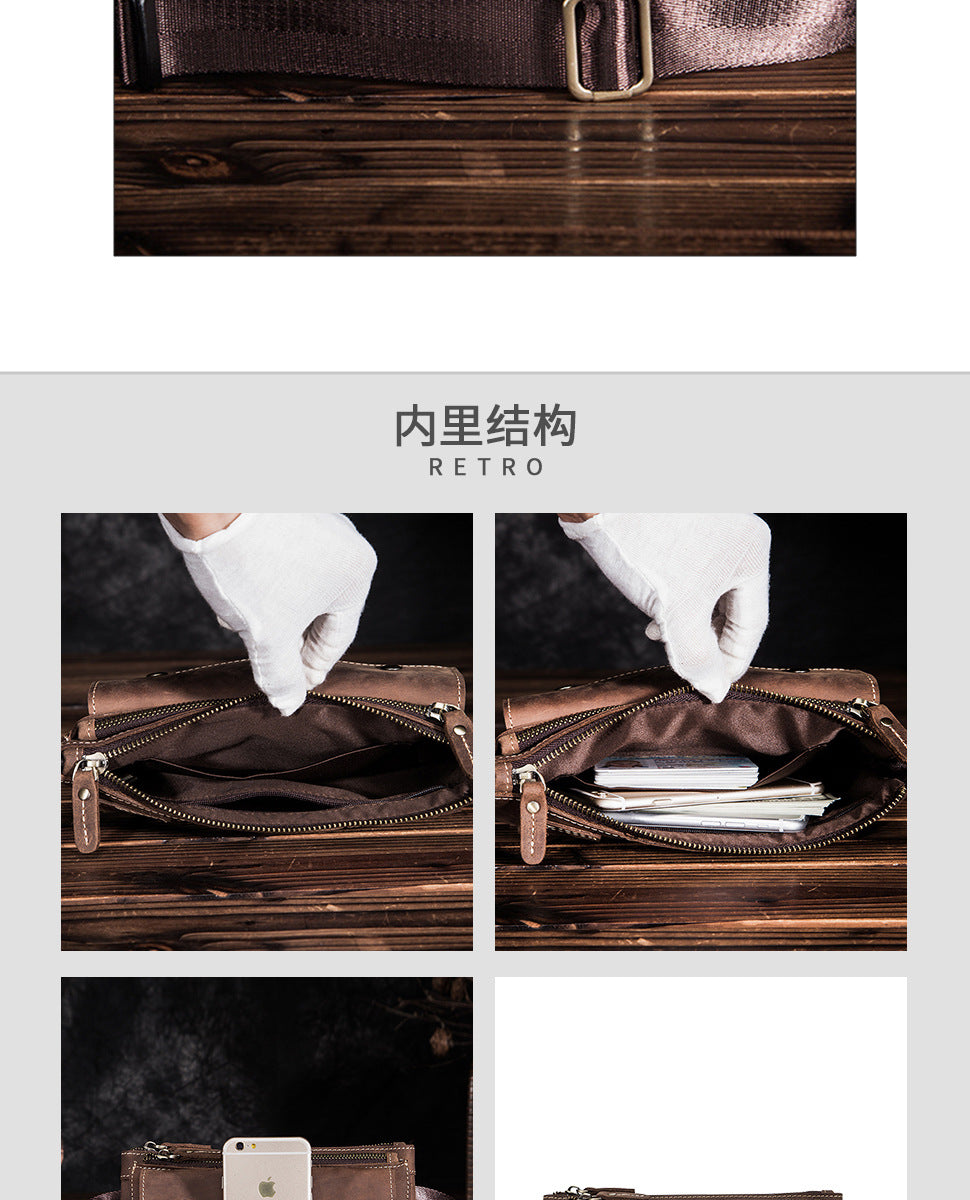 Men's Waist Pouch Cowhide Genuine Leather Fashion Men's Bust Bag 