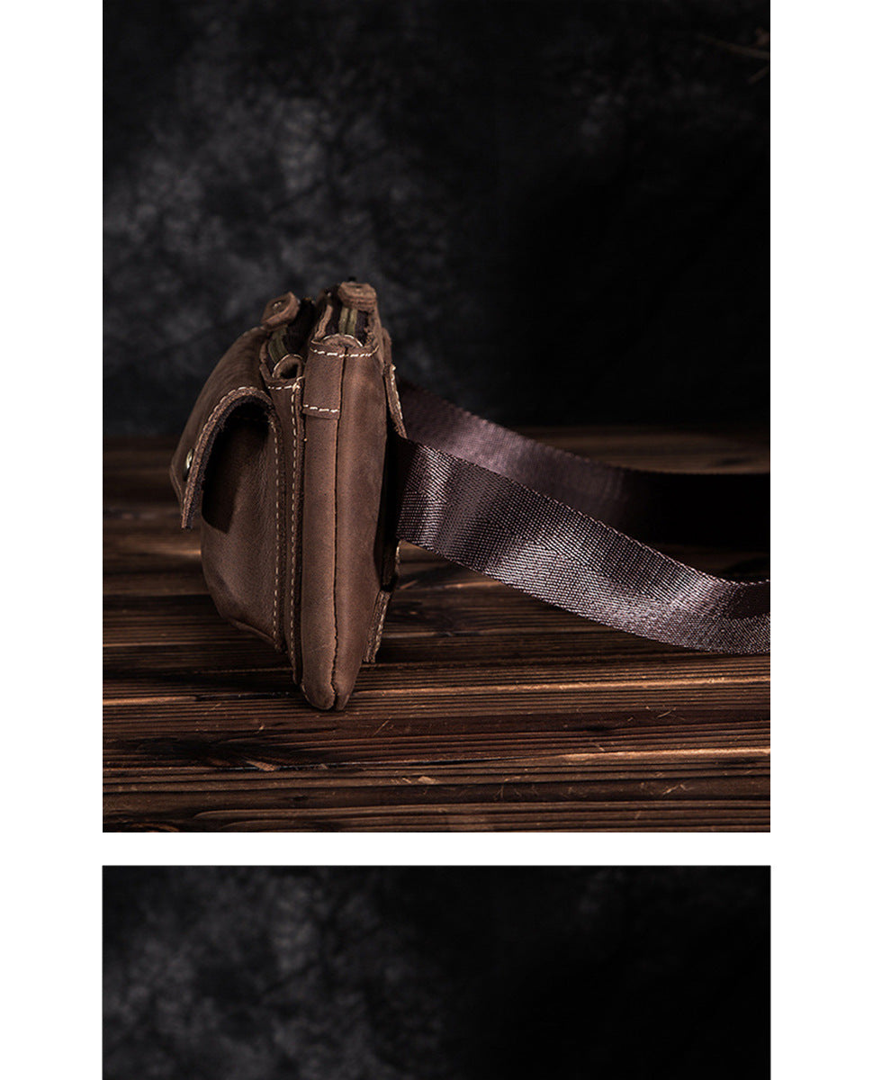 Men's Waist Pouch Cowhide Genuine Leather Fashion Men's Bust Bag 